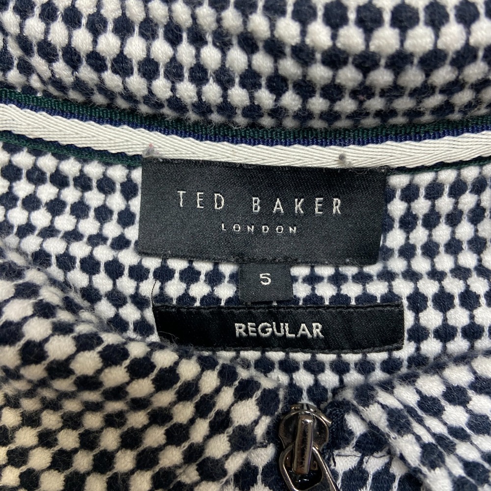 Ted Baker Polo Shirt Mens Small Navy White Geometric Print Golf Quarter Zip - Picture 7 of 13